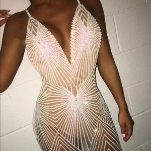 Mesh sequin mini dress